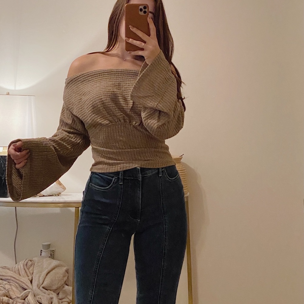 Free People Waffle Knit Off-The-Shoulder Shirt
